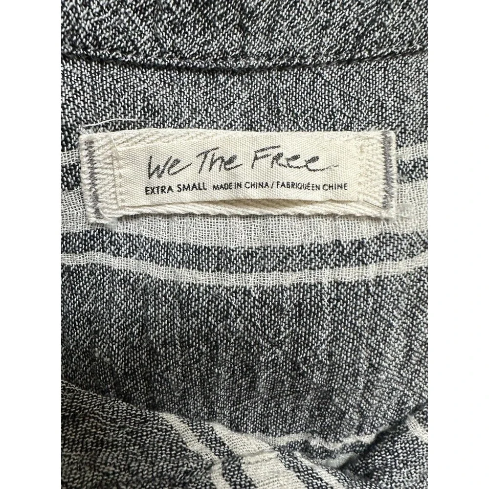 Free People Women's XS Extra Small Linen Blend Stripe Oversize Tunic Shirt Top